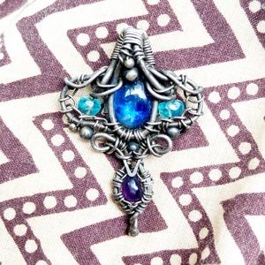 Handmade Kyanite, Gem Silica Chrysocolla, Amethyst Sterling Silver Pendant